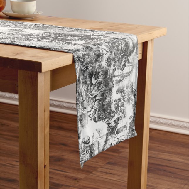 Chinoiserie toile black and white    short table runner (In Situ)