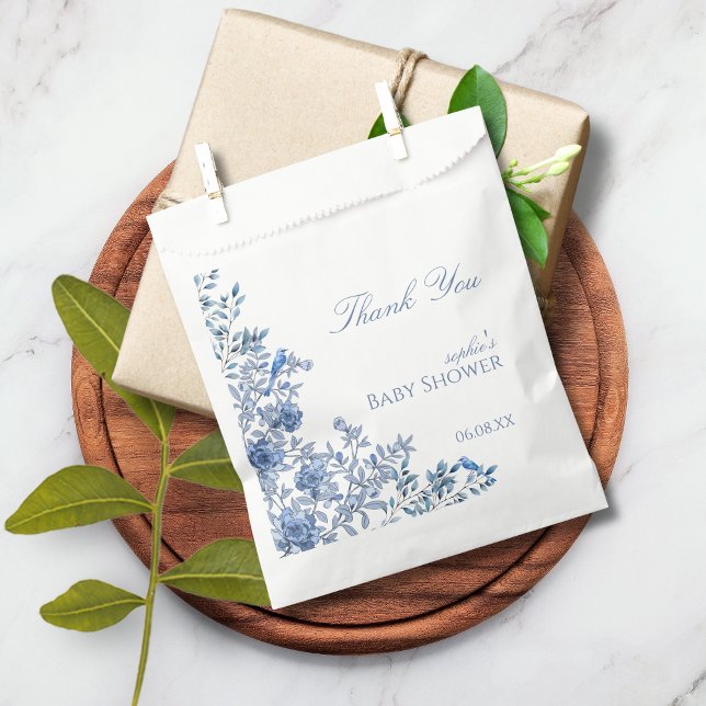 Chinoiserie Toile Blue Floral Baby Shower Favour Bag (Creator Uploaded)
