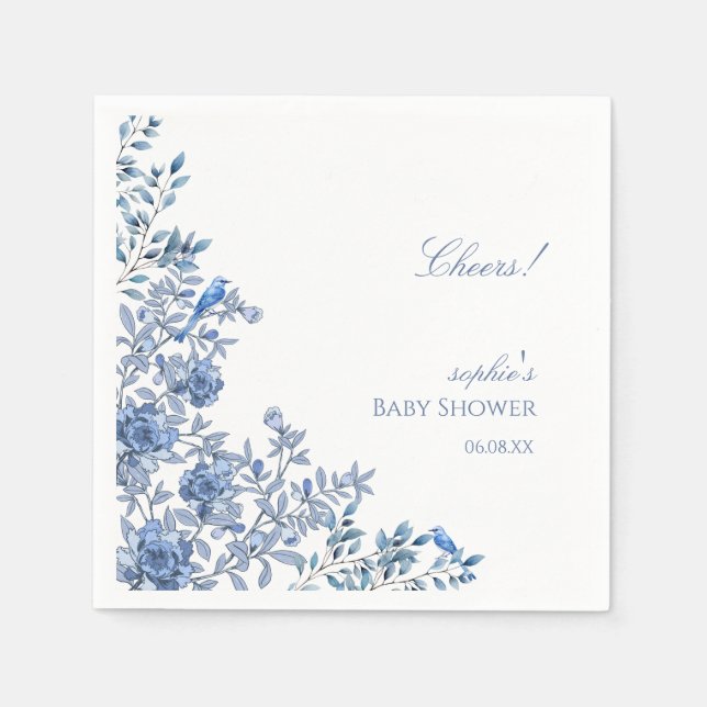 Chinoiserie Toile Blue Floral Baby Shower Napkin (Front)