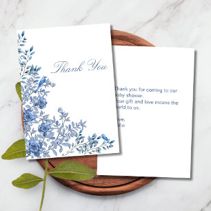 Chinoiserie Toile Blue Floral Baby Shower Thank You Card