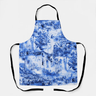 Chinoiserie toile,blue willow,blue china   apron