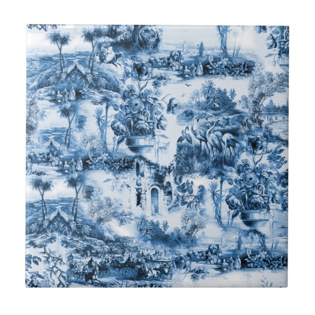 Chinoiserie toile,blue willow,blue china  ceramic tile (Front)