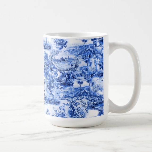 Chinoiserie toile,blue willow,blue china   coffee mug (Right)