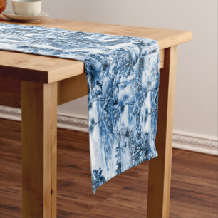 Chinoiserie toile,blue willow,blue china    short table runner