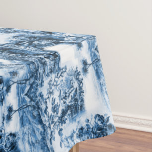 Chinoiserie toile,blue willow,blue china    tablecloth