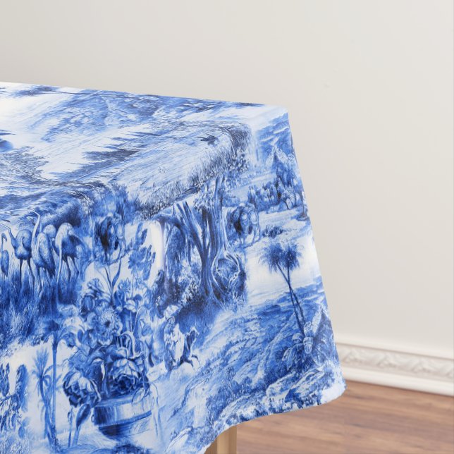 Chinoiserie toile,blue willow,blue china   tablecloth (In Situ)