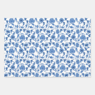 Chinoiserie Toile Blue Willow Wrapping Paper Sheet