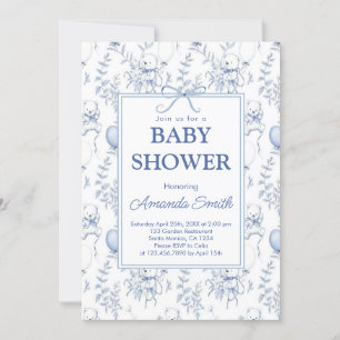 Chinoiserie Toile de Jouy blue baby shower Invitation