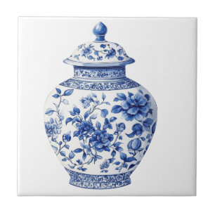 Chinoiserie Toile De Jouy Jar Ceramic Tile