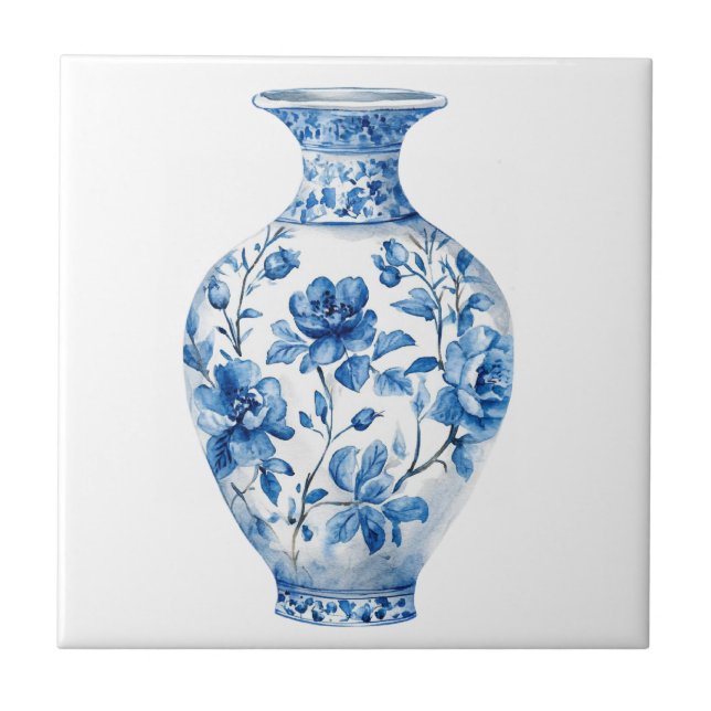 Chinoiserie Toile De Jouy Jar Ceramic Tile (Front)