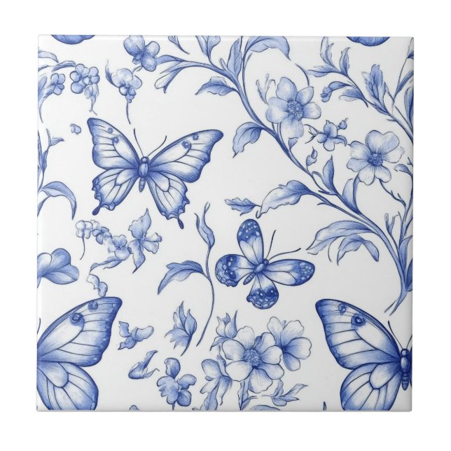 Chinoiserie Toile De Jouy Pattern  Ceramic Tile (Front)