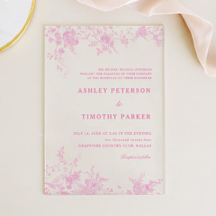 Chinoiserie Toile Pink Wedding Acrylic Invitations