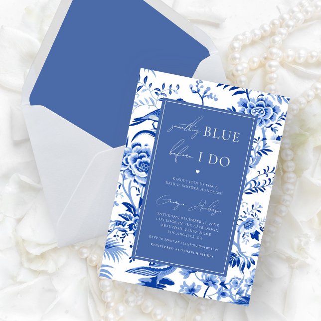 Chinoiserie Toile Something Blue Bridal Shower Invitation (Creator Uploaded)