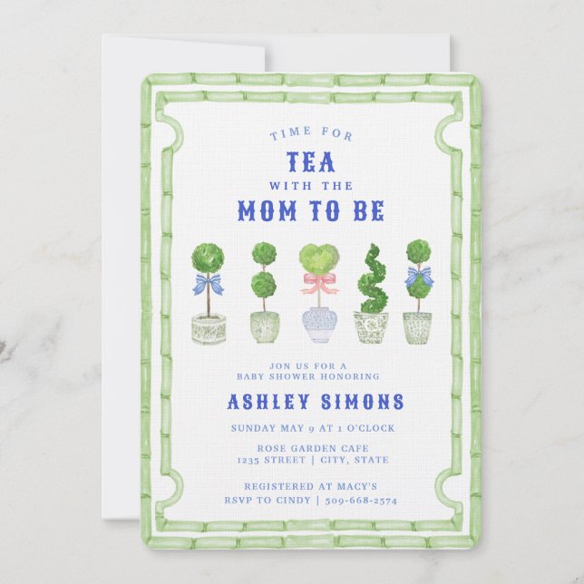 Chinoiserie Topiary Baby Shower | Tea Party Invitation (Front)
