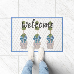 Chinoiserie Topiary Blue White Ginger Jar Doormat