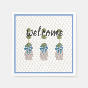 Chinoiserie Topiary Blue White Ginger Jar Doormat Napkin
