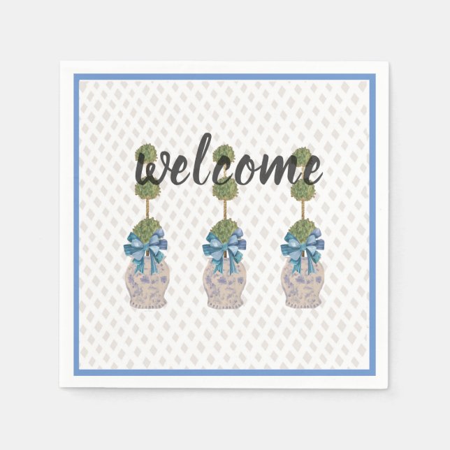 Chinoiserie Topiary Blue White Ginger Jar Doormat Napkin (Front)