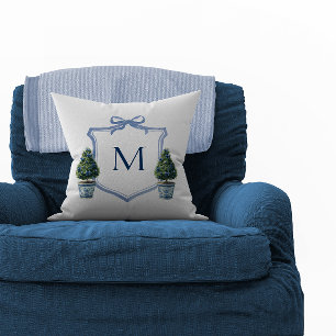 Chinoiserie Topiary Monogrammed Crest Cushion
