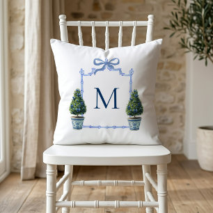 Chinoiserie Topiary Monogrammed Crest Cushion