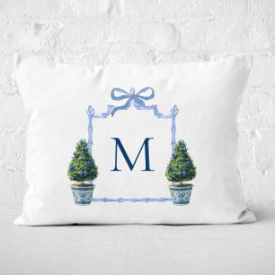 Chinoiserie Topiary Monogrammed Crest Decorative Cushion
