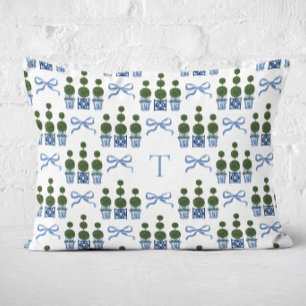 Chinoiserie Topiary Tree Bow Monogrammed Decorative Cushion