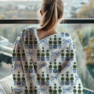 Chinoiserie Topiary Tree Monogram Fleece Blanket