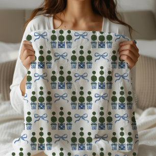 Chinoiserie Topiary Tree Monogram Sherpa Blanket