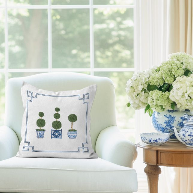 Chinoiserie Topiary Tree with Bows Cushion (Chinoiserie Topiary Tree Pillow)