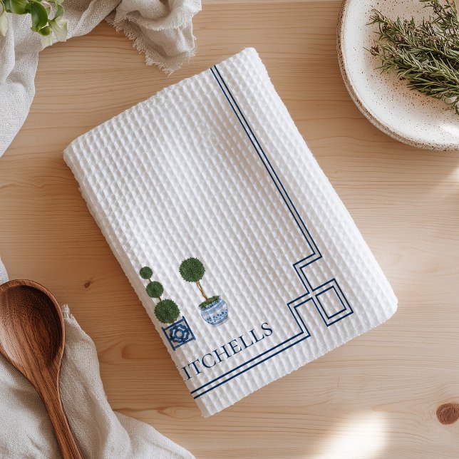 Chinoiserie Topiary Trees Tea Towel (Chinoiserie Topiary Tree Kitchen Towel)