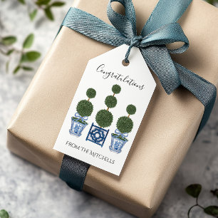 Chinoiserie Topiary Trees with Blue Bow Gift Tags