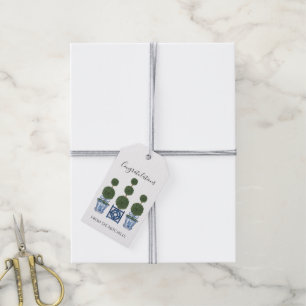 Chinoiserie Topiary Trees with Blue Bow Gift Tags