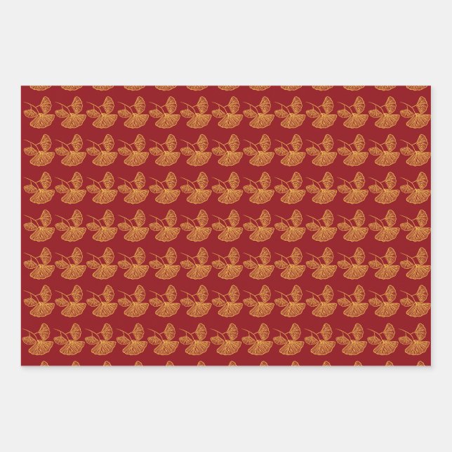 Chinoiserie Trend for Year of the Dragon Red Gold  Wrapping Paper Sheet (Front)