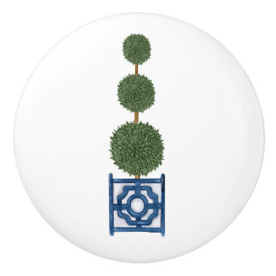 Chinoiserie Triple Topiary Tree Ceramic Knob