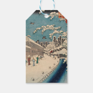 Chinoiserie Ukiyo-e Japanese Winter Snow Landscape Gift Tags