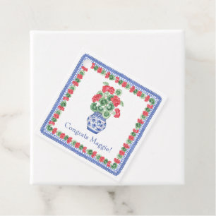 Chinoiserie Vase of Red Geraniums Favour Tags