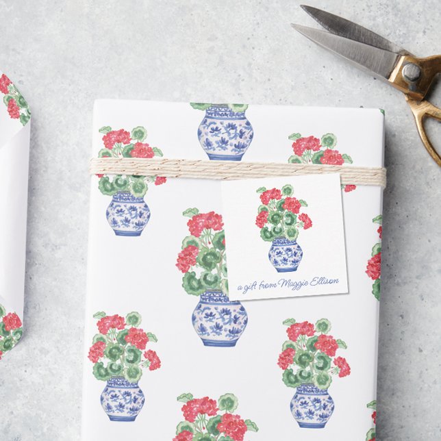 Chinoiserie Vase of Red Geraniums Gift Enclosure Card (Creator Uploaded)