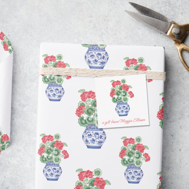 Chinoiserie Vase of Red Geraniums Gift Enclosure Card (Creator Uploaded)