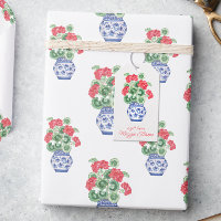 Chinoiserie Vase of Red Geraniums Personalised