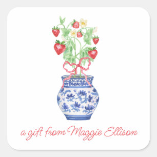 Chinoiserie Vase of Red Strawberries Gift Square Sticker