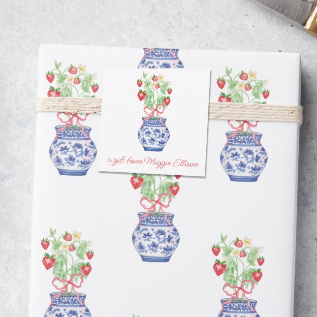 Chinoiserie Vase Red Strawberry Gift Enclosure Card (Creator Uploaded)