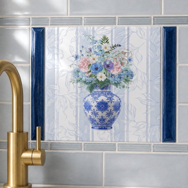 Chinoiserie Vase Watercolor Ceramic Tile (Creator Uploaded)