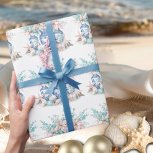 Chinoiserie Vases with Eucalyptus & Poinsettias Wrapping Paper