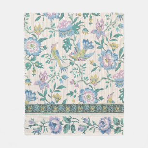 Chinoiserie Vintage Bird Floral Pastel Pattern Fleece Blanket