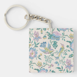 Chinoiserie Vintage Bird Floral Pastel Pattern Key Ring