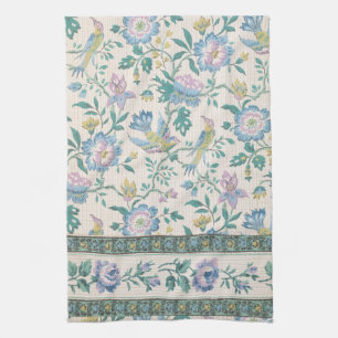 Chinoiserie Vintage Bird Floral Pastel Pattern Tea Towel