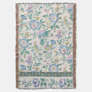 Chinoiserie Vintage Bird Floral Pastel Pattern Throw Blanket