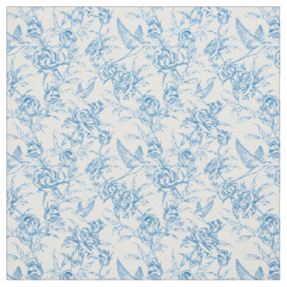 Chinoiserie Vintage Blue Rose Floral Bird Fabric