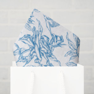 Chinoiserie Vintage Blue Rose Floral Bird Tissue Paper