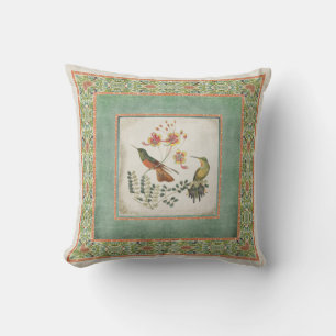 Chinoiserie Vintage Hummingbirds n Flowers Striped Cushion