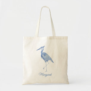Chinoiserie Watercolor Blue Heron Tote Bag
